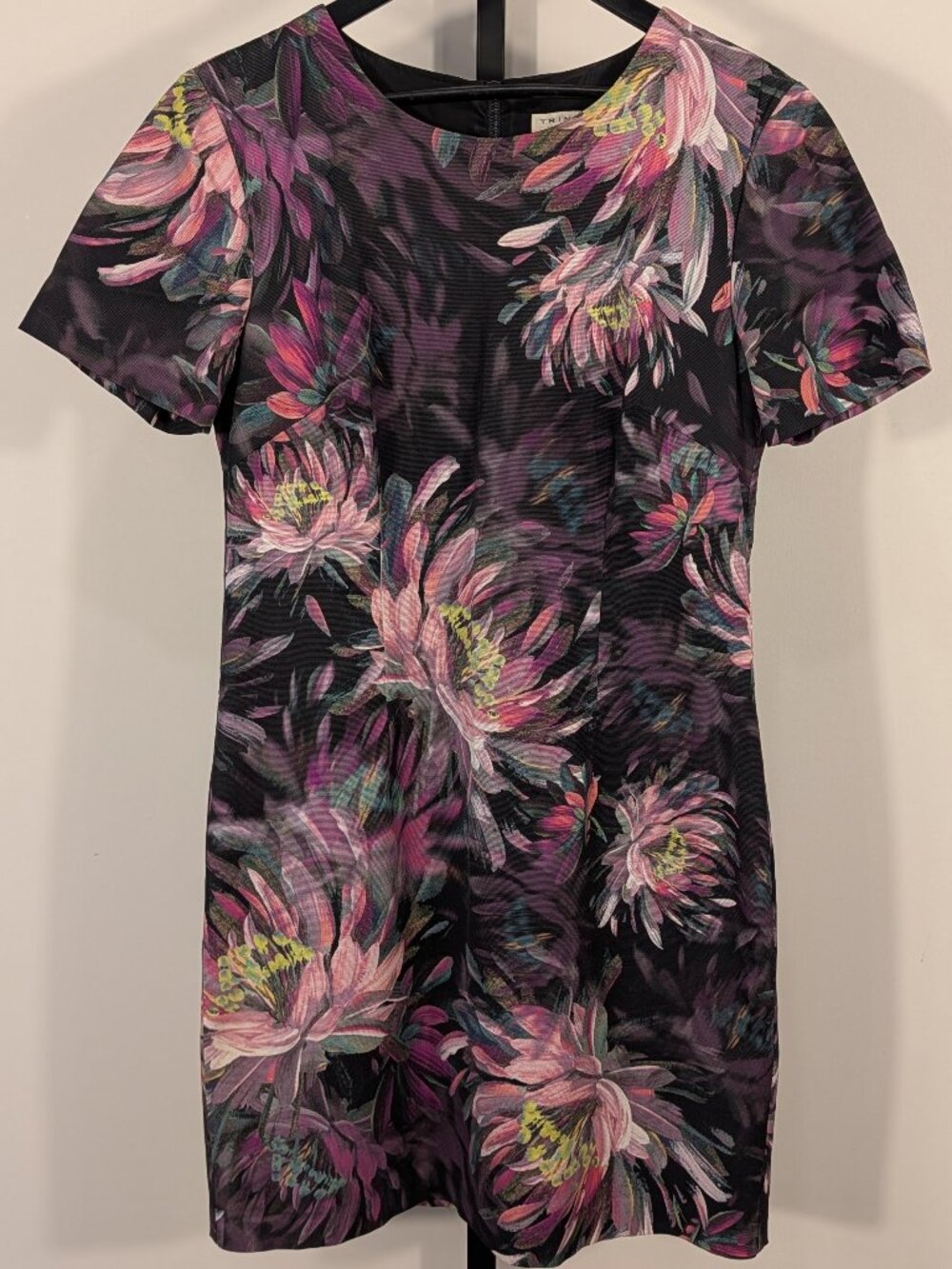 Trina Turk Floral Dress | Black Plum Pink Painterly Print | Sz 8